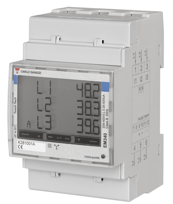 Carlo Gavazzi EM340 three-phase DIN-rail Modbus energy analyzer