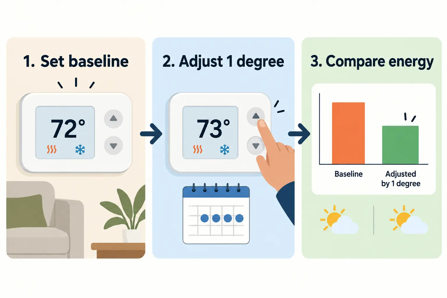 Three-step workflow for testing thermostat settings