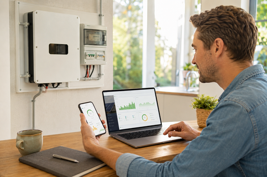 AI-generated cover illustration showing cloud-based solar monitoring in a realistic residential setting