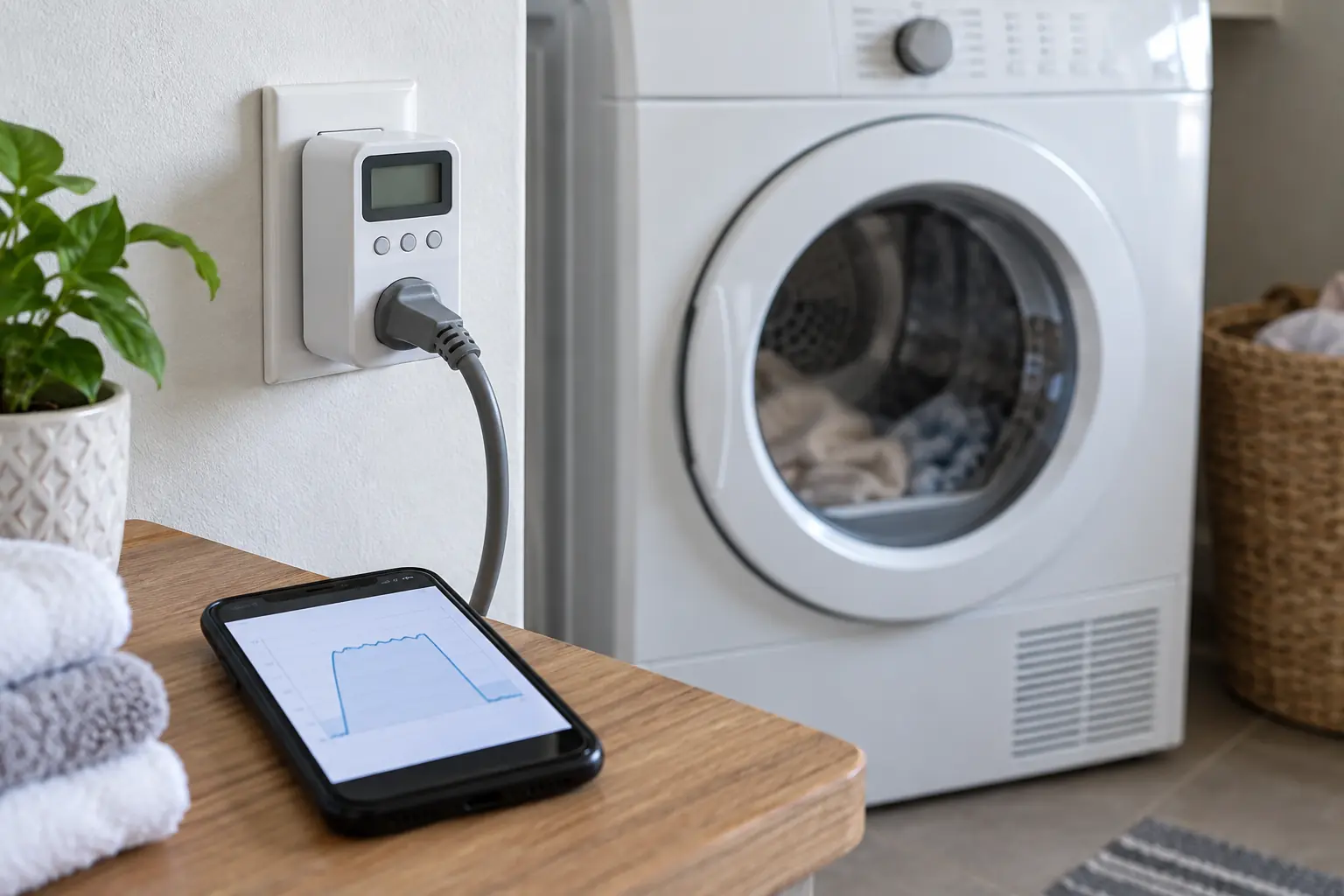 Plug-in electricity meter monitoring a clothes dryer cycle