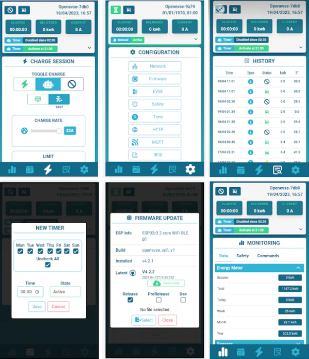 OpenEVSE web interface screenshots