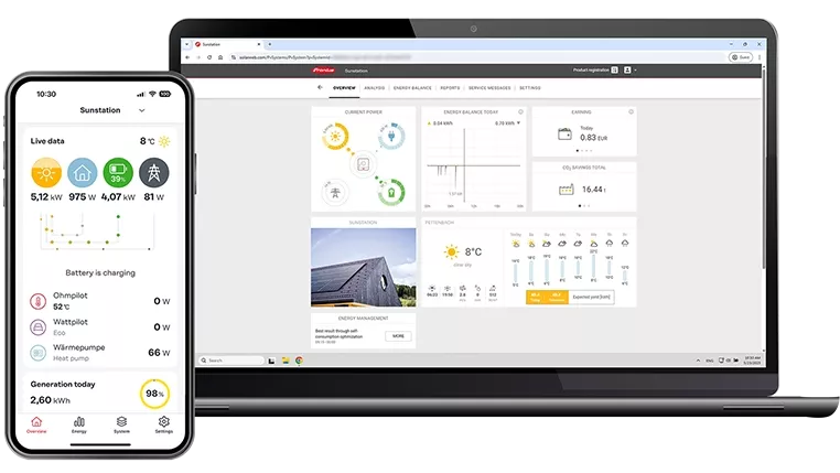 Fronius Solar.web monitoring screen mockup