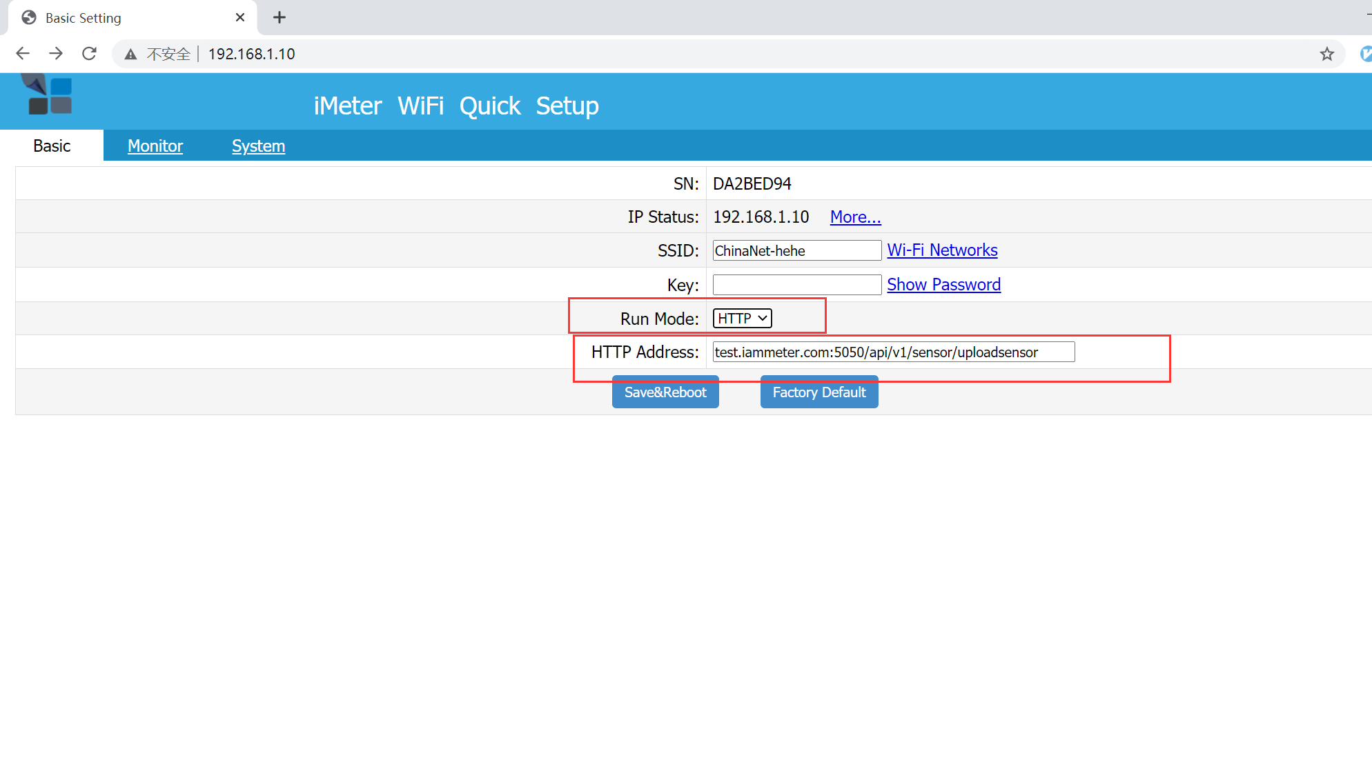 Official IAMMETER meter HTTP upload configuration for Docker