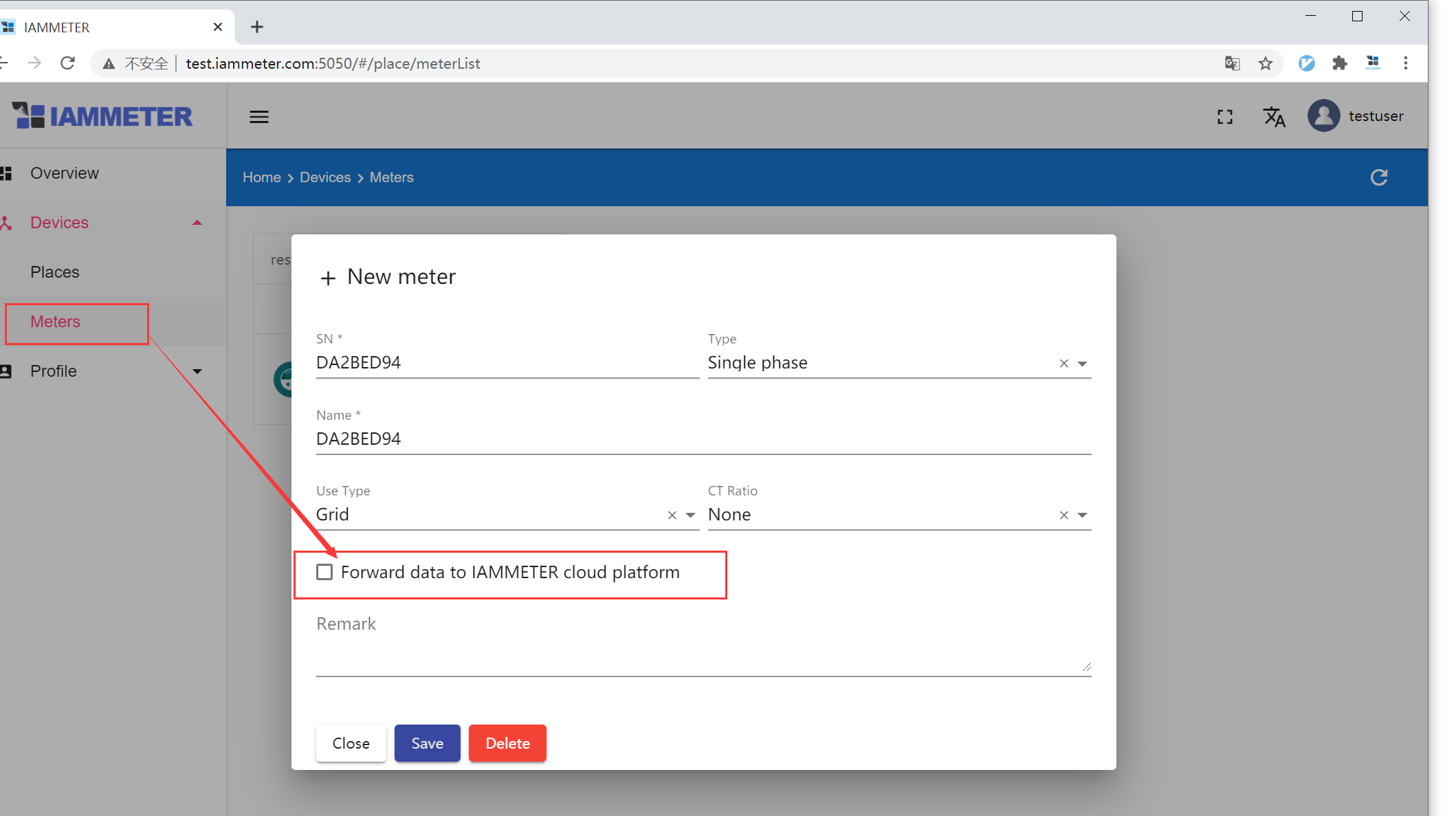 Official IAMMETER option to forward local data to IAMMETER Cloud
