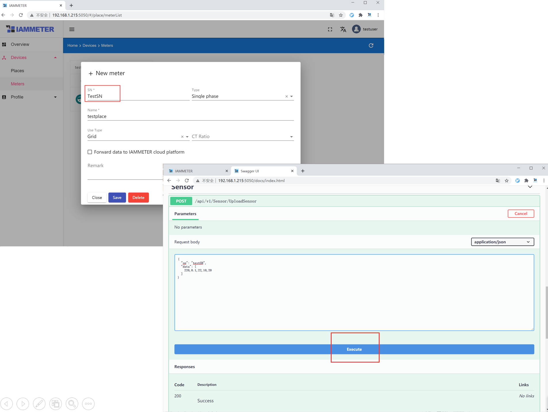 Official IAMMETER-Docker API documentation screen