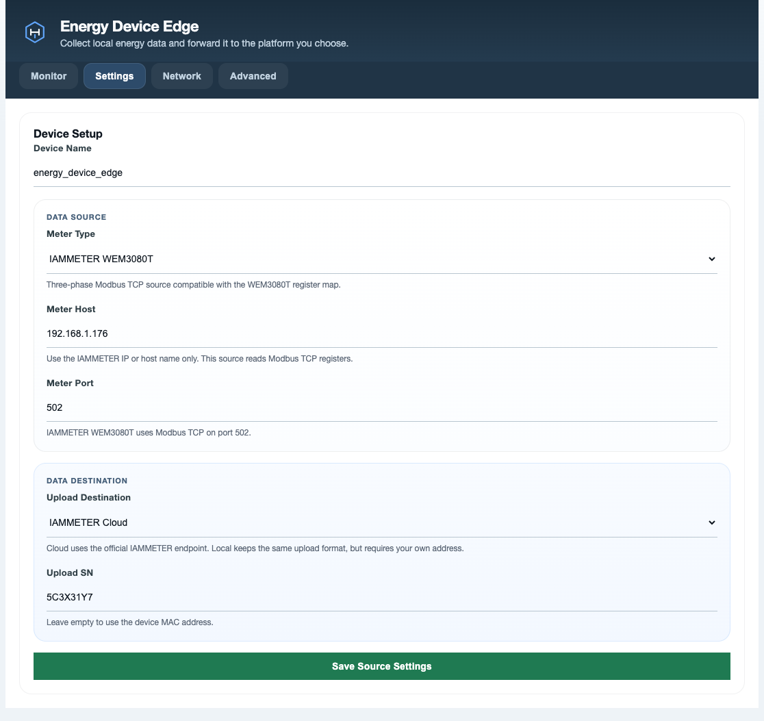 energy-device-edge settings view