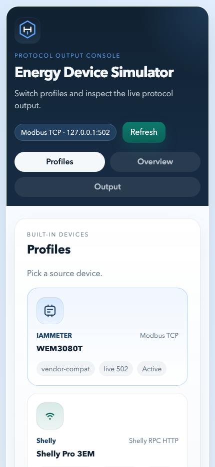 energy-device-simulator mobile console